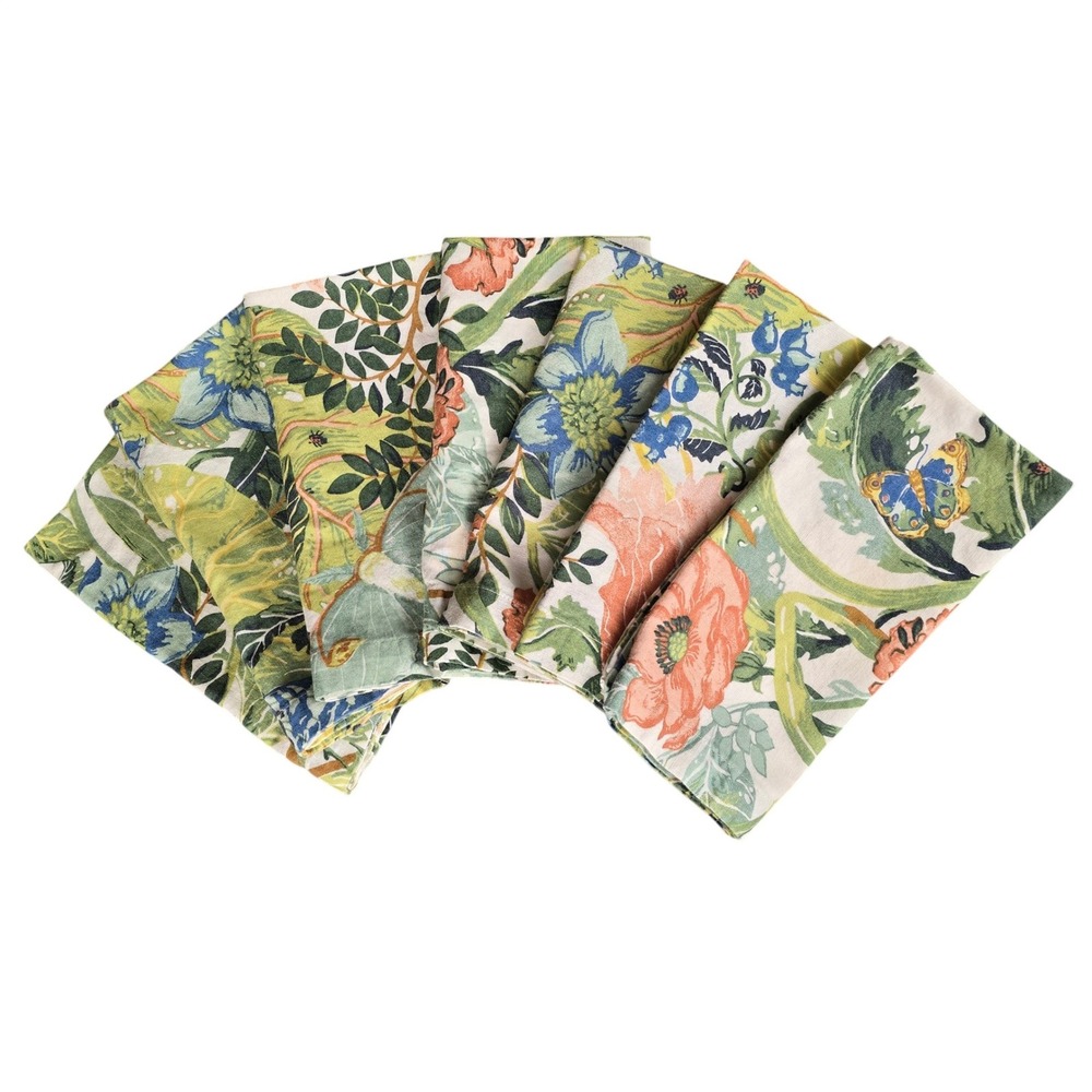 Pottery Barn Floral‎ Butterfly Cloth Napkins Set of 7 Cotton Linen Blend 20"